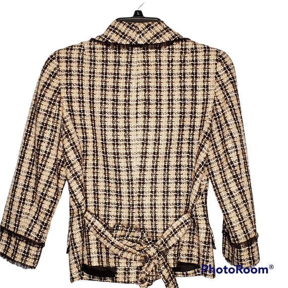 Laundry by Shelli Segal tweed belted waist blazer jacket tan brown cream size 10 - Picture 5 of 10